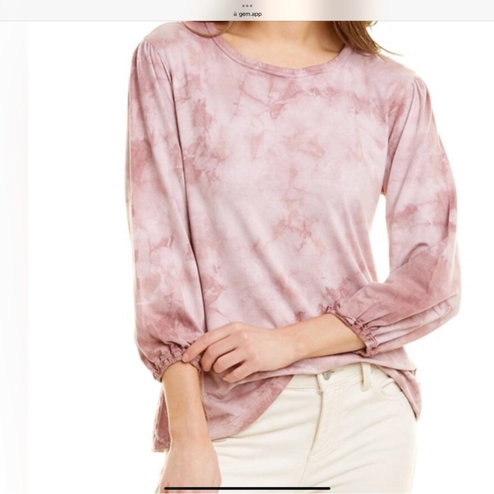 Johnny Was Calme puff sleeve long sleeve tee in pink/maeve batik print